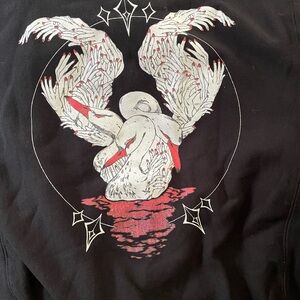 Unisex L Black Hoodie with Swans and Hands Print